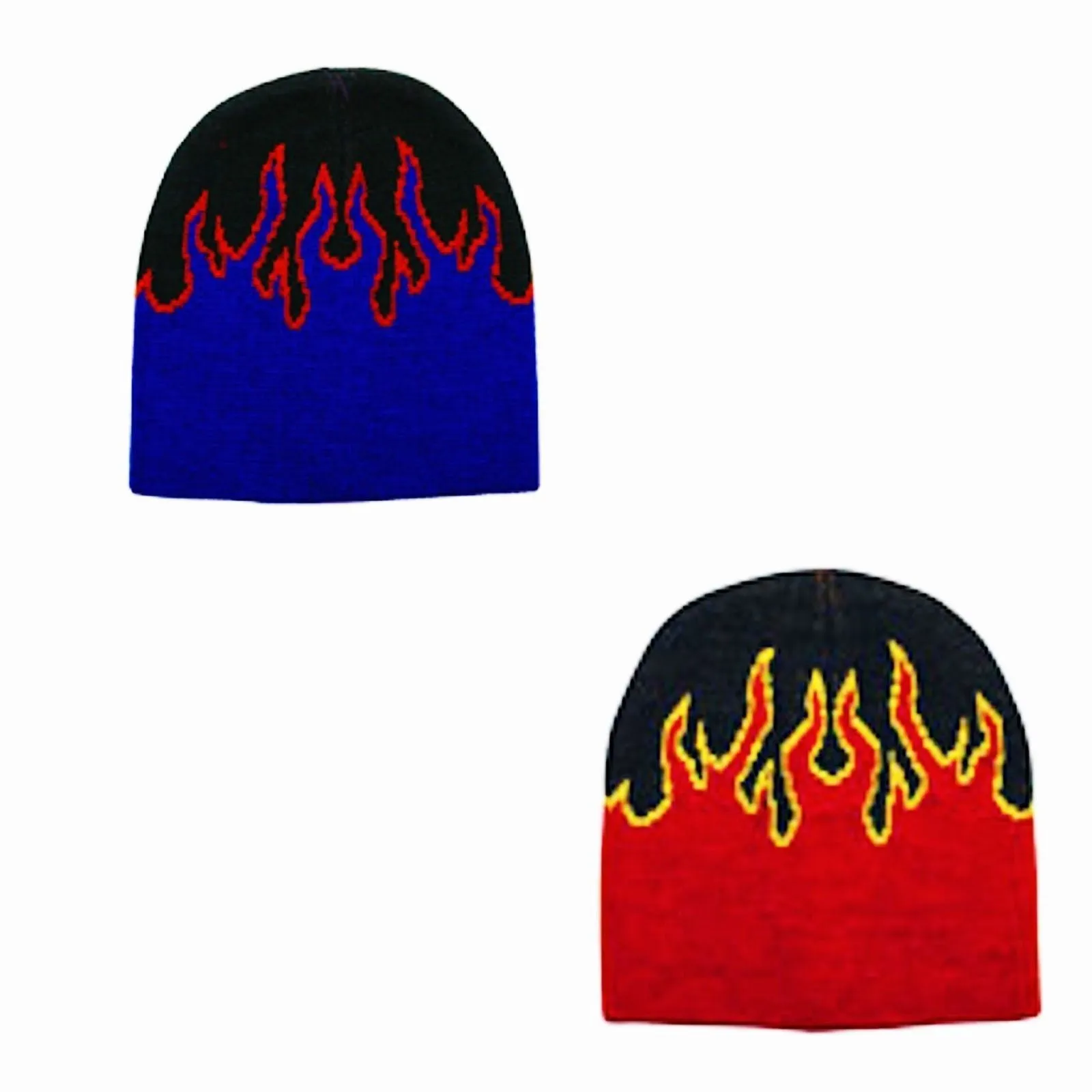 1 Dozen Flames Fire Warm Winter Beanies Hats Caps Skull Ski Wholesale Lot Bulk