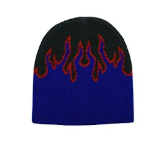 1 Dozen Flames Fire Warm Winter Beanies Hats Caps Skull Ski Wholesale Lot Bulk