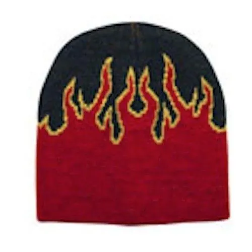 1 Dozen Flames Fire Warm Winter Beanies Hats Caps Skull Ski Wholesale Lot Bulk