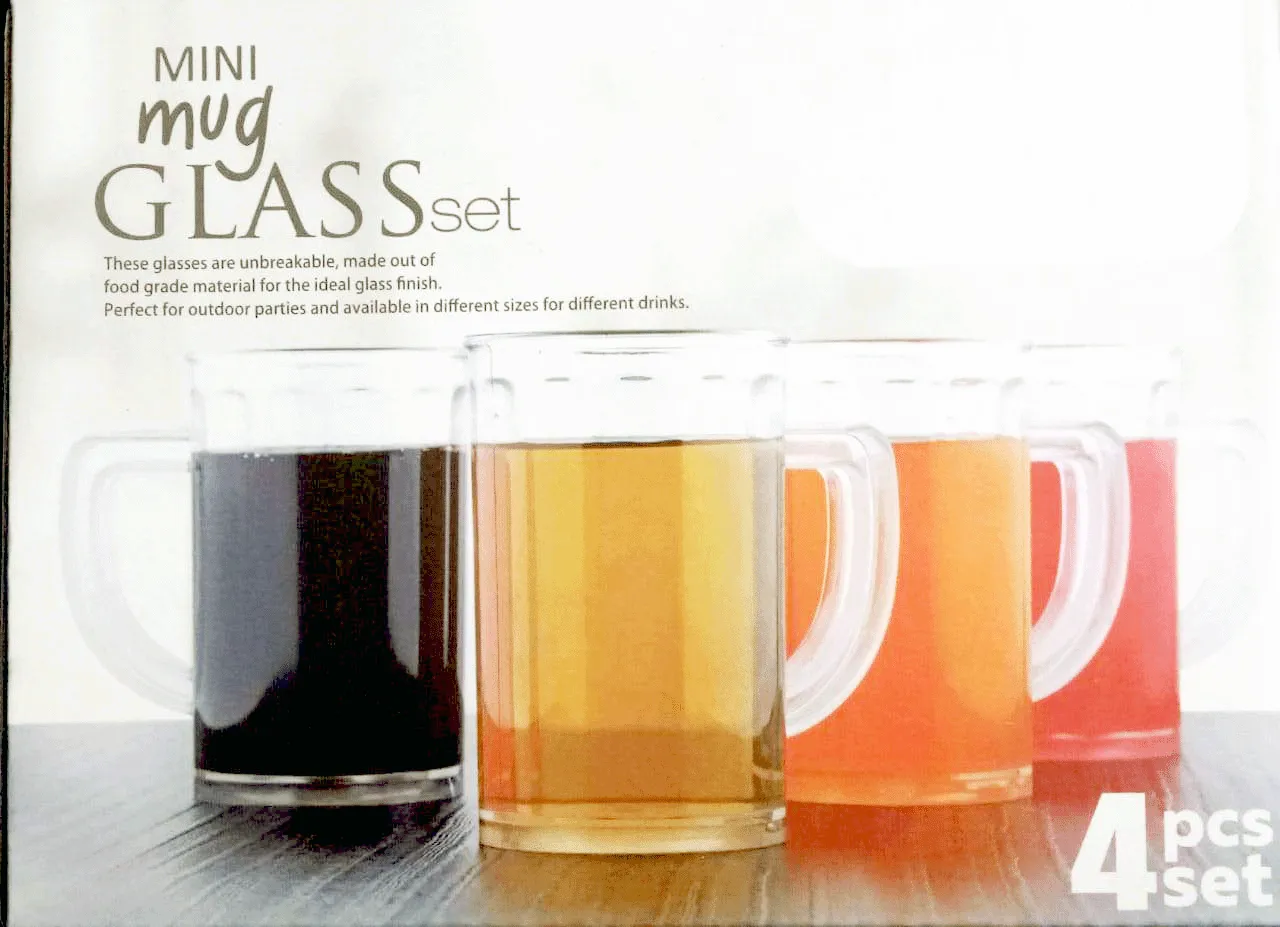 2409 Unbreakable Drinking Plastic Type Glass Set, Beer Mug, Set of 4 PCs, Transparent