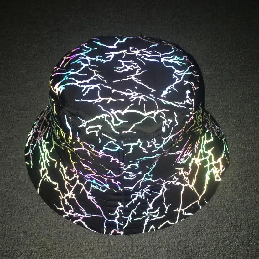 Aidase Colorful Reflective Fisherman Hat Men/Women Nest Print Streetwear Bucket Hat Caps Harajuku Hip Hop Night Running Unisex Cap Men