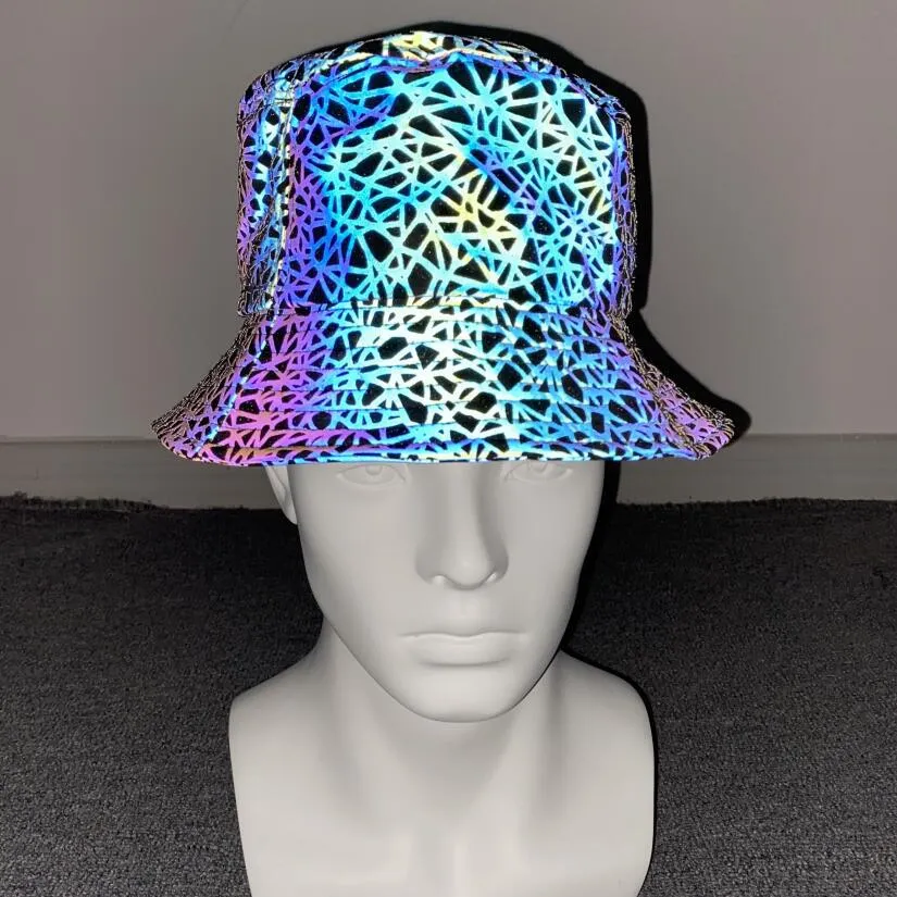 Aidase Colorful Reflective Fisherman Hat Men/Women Nest Print Streetwear Bucket Hat Caps Harajuku Hip Hop Night Running Unisex Cap Men