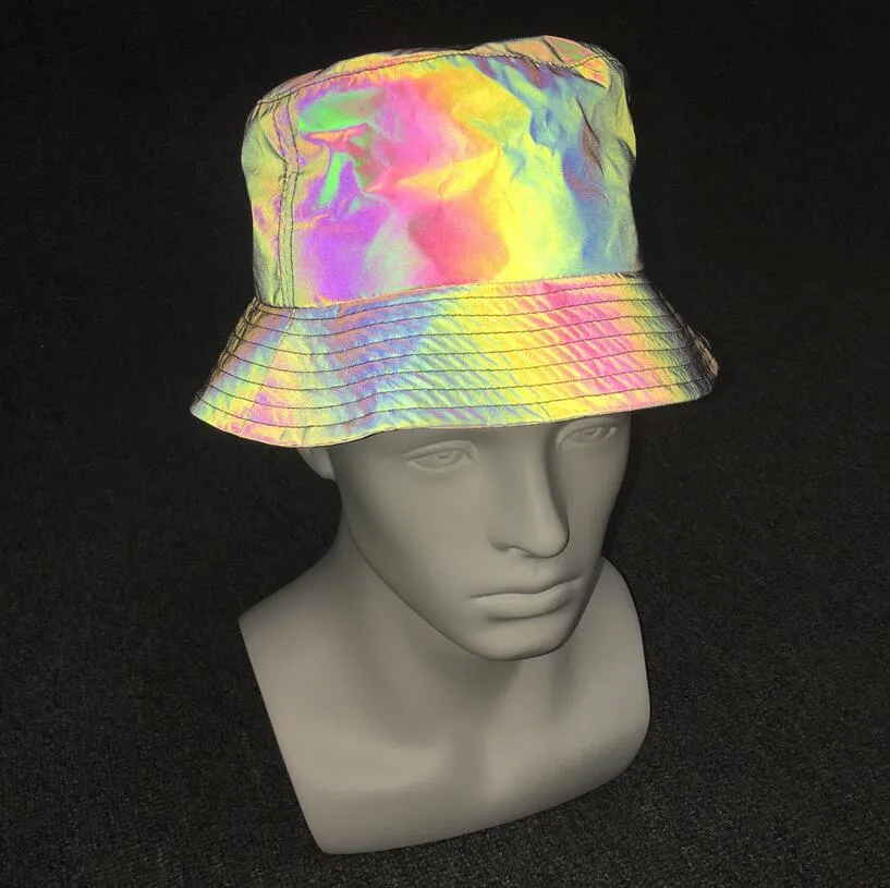 Aidase Colorful Reflective Fisherman Hat Men/Women Nest Print Streetwear Bucket Hat Caps Harajuku Hip Hop Night Running Unisex Cap Men