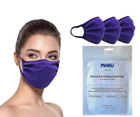 Amba7 MADE IN USA Reusable Breathable Cloth Face Mask - Machine Washable, Non-Surgical Double Layer Anti-Dust Protection, Unisex - For Home, Office, Travel, Camping or Cycling (PURPLE 3-Pack With Filters (30 PCS)) In Stock