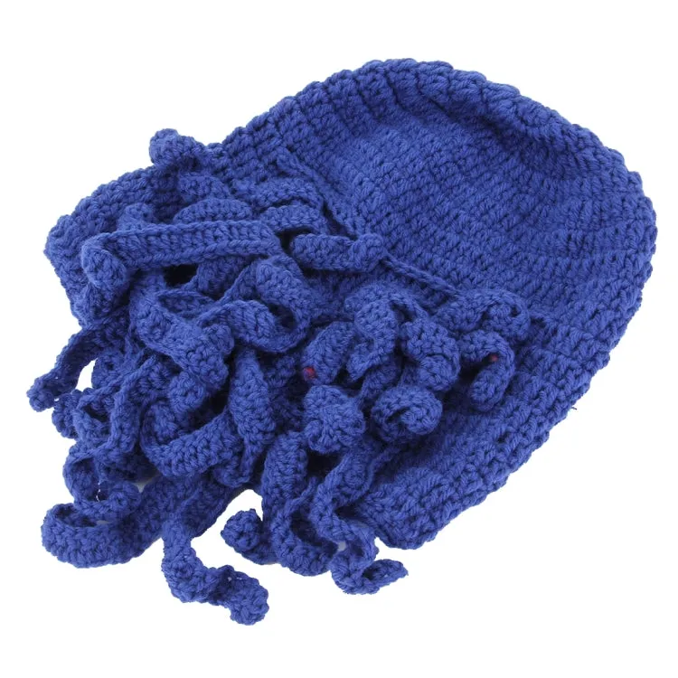 Amurleopard Unisex Barbarian Knit Beanie Octopus Tentacle Cap Winter Warm Face Mask Crochet Hat(Dark Blue)