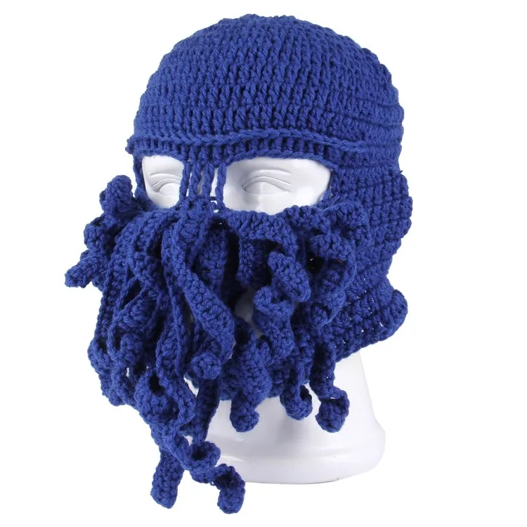 Amurleopard Unisex Barbarian Knit Beanie Octopus Tentacle Cap Winter Warm Face Mask Crochet Hat(Dark Blue)