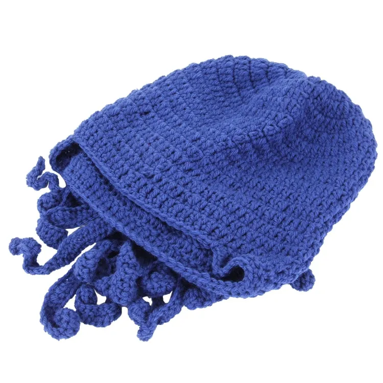 Amurleopard Unisex Barbarian Knit Beanie Octopus Tentacle Cap Winter Warm Face Mask Crochet Hat(Dark Blue)