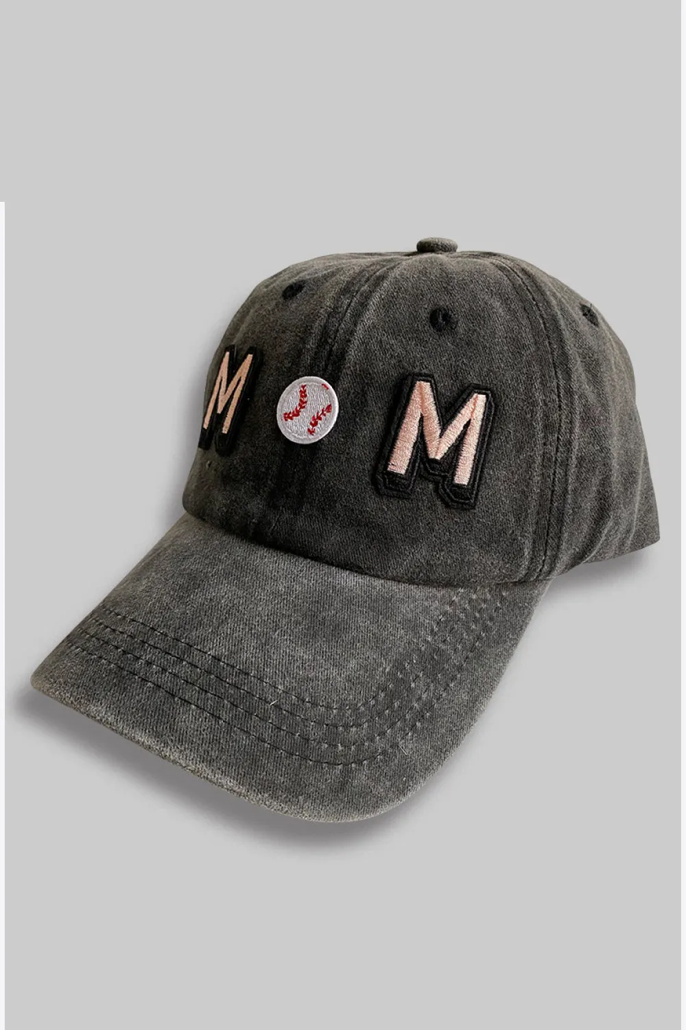 BASEBALL MOM Distressed Black Faded Baseball Style Cap Hat