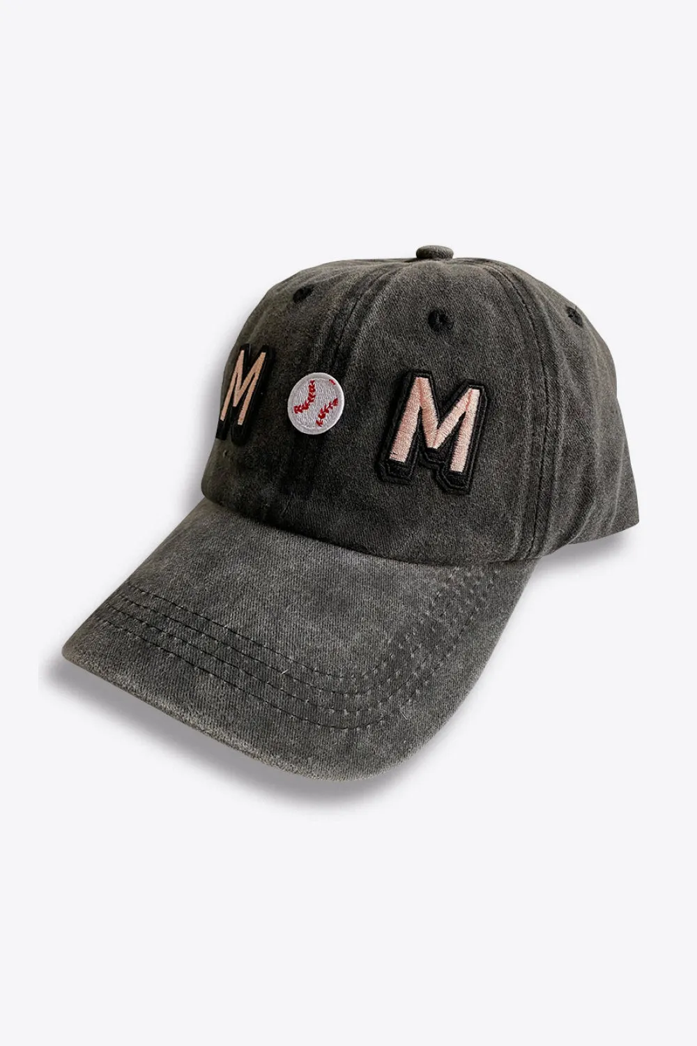 BASEBALL MOM Distressed Black Faded Baseball Style Cap Hat