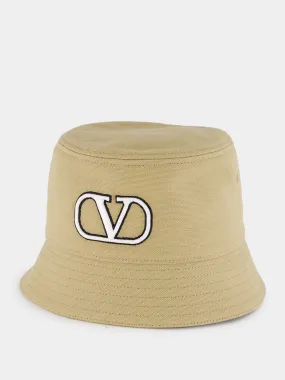 Beige Cotton Bucket Hat with VLogo