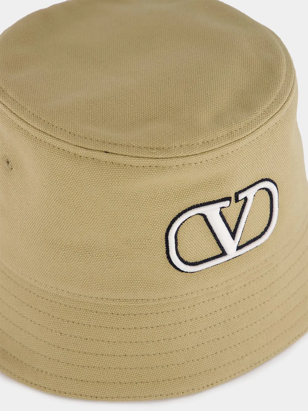 Beige Cotton Bucket Hat with VLogo