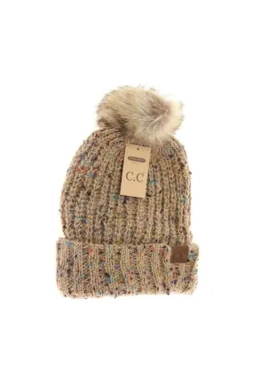 Camel Confetti Mohair Ribbed Beanie