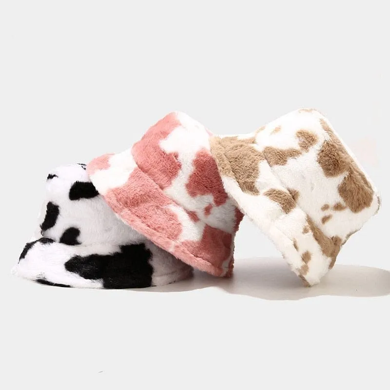 Cow Print Plush Bucket Hat