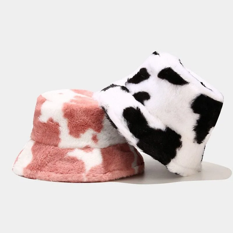 Cow Print Plush Bucket Hat