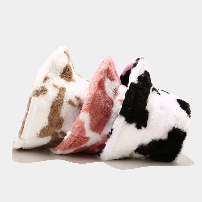 Cow Print Plush Bucket Hat