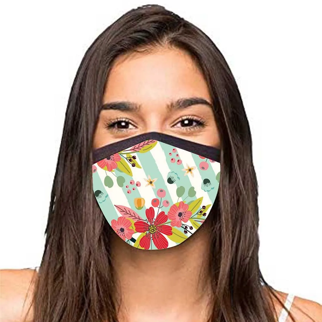 Face Masks Reusable Washable Set Of 2 -Floral_stripes