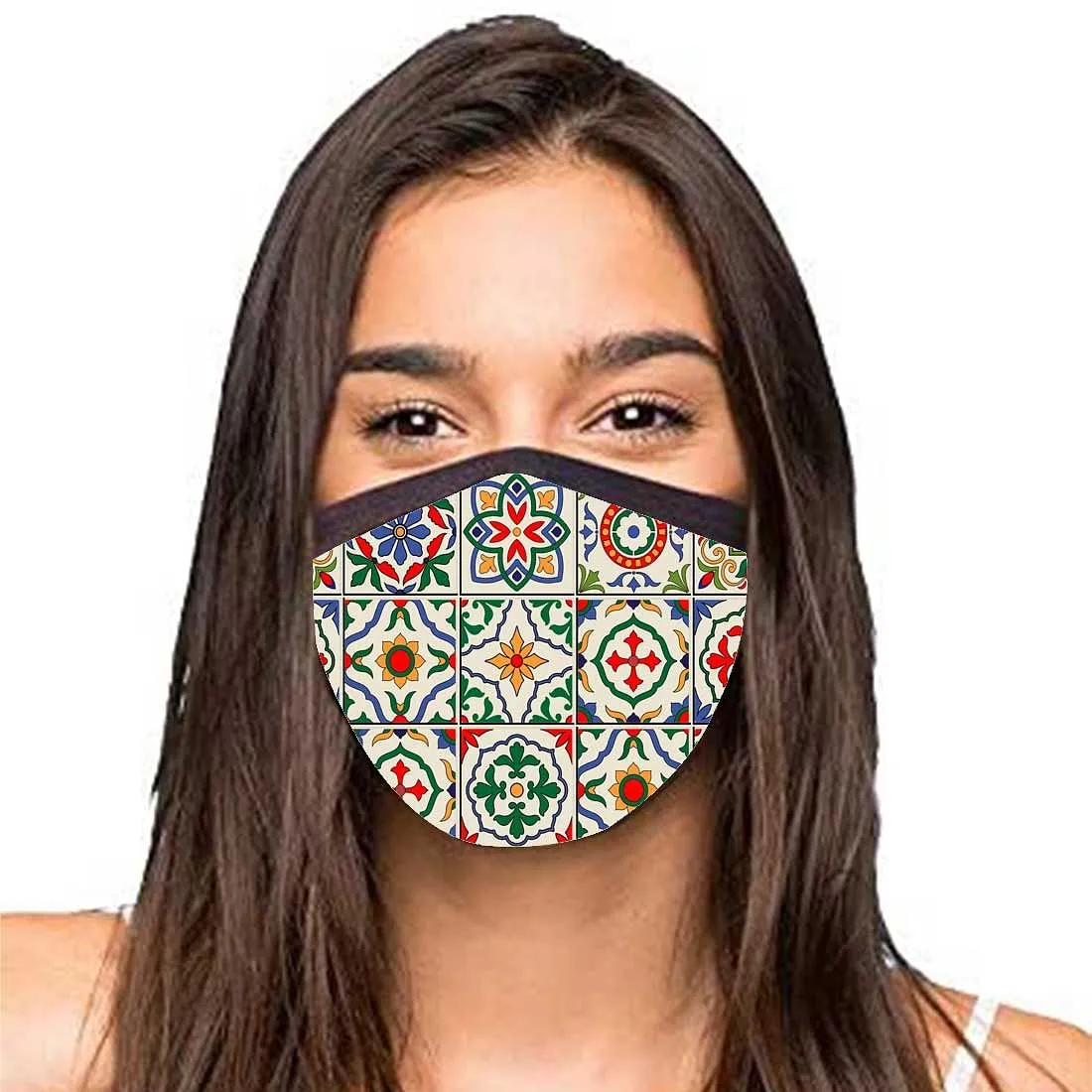 Face Masks Reusable Washable Set Of 2 -Spanish_tiles_red