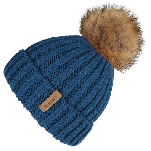 Fleece Lined Soft Pom Pom Fur Casual Warm Knitted Winter Beanie