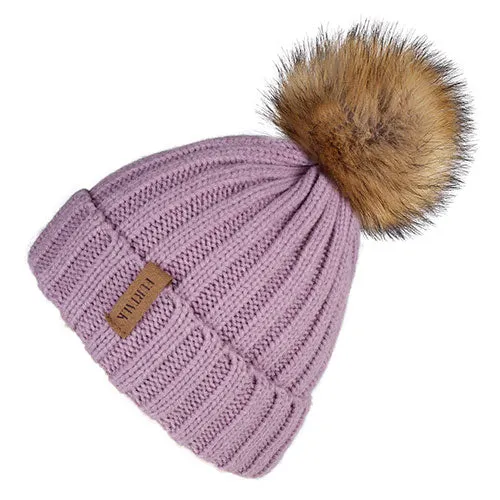 Fleece Lined Soft Pom Pom Fur Casual Warm Knitted Winter Beanie