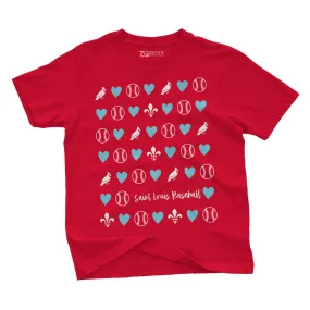 Girls St. Louis Baseball Hearts Cute Girls Baseball Birds Cardinals shirt