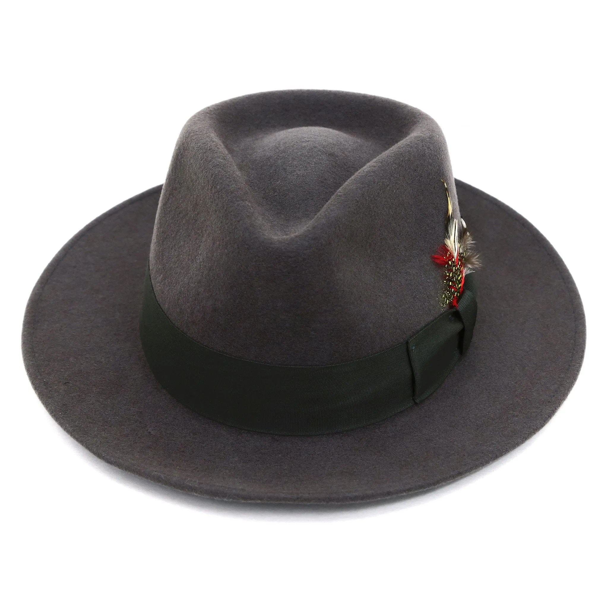 Grey & Green Premium Wool Fedora Hat