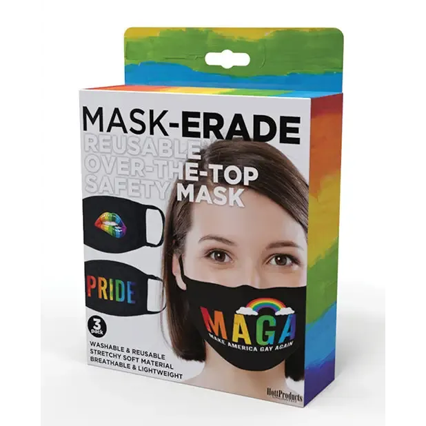 Hott Products Mask-erade Masks - Pride/gay Again/ Rainbow Kiss Pack Of 3