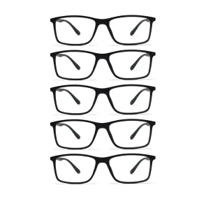 Intellilens® Square Blue Cut Computer Glasses for Eye Protection | Zero Power, Anti Glare & Blue Light Filter Glasses | Frames & Blue Cut Lenses (Black) Pack of 5