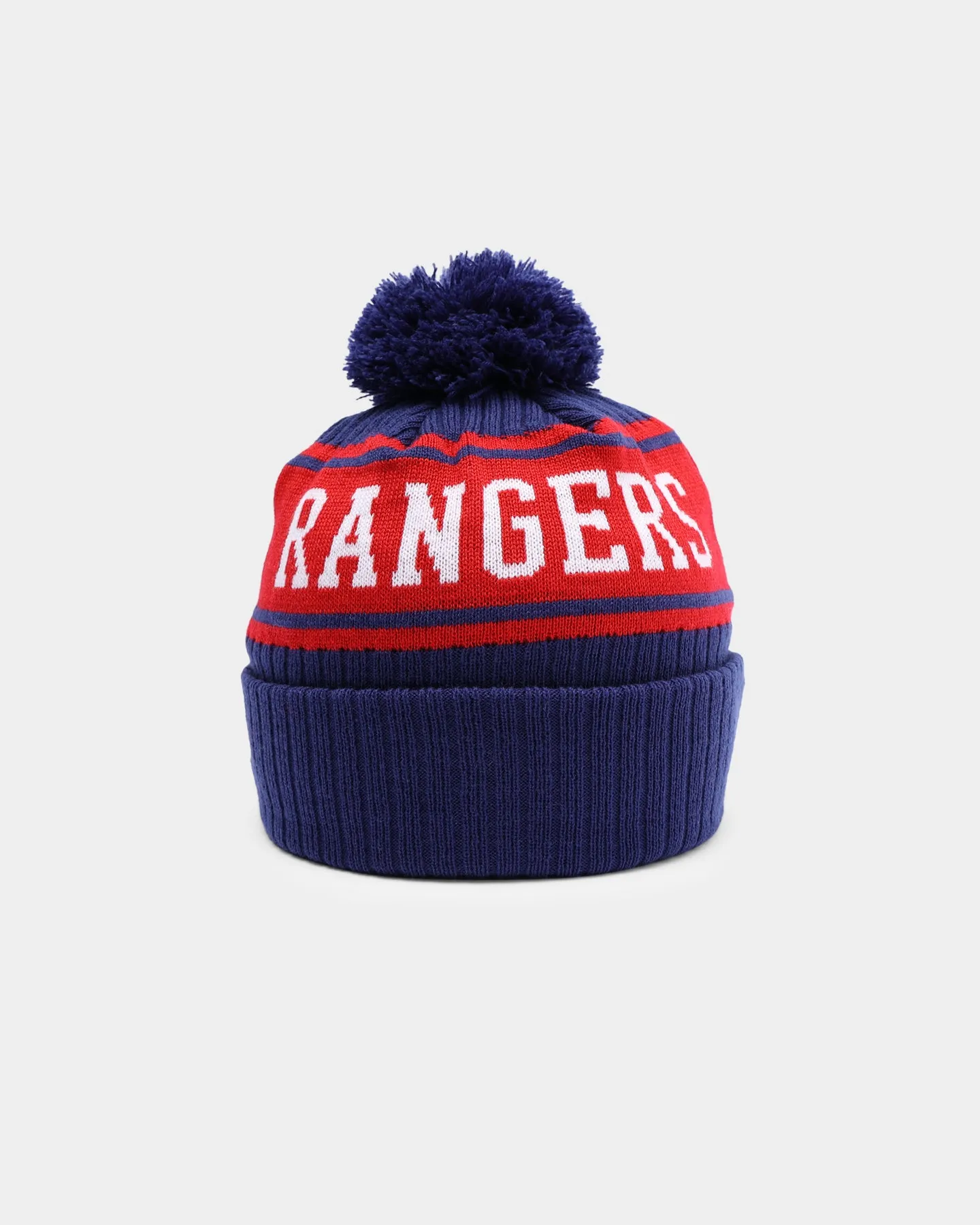 New Era Texas Rangers Team Stripe Script Pom Beanie Team