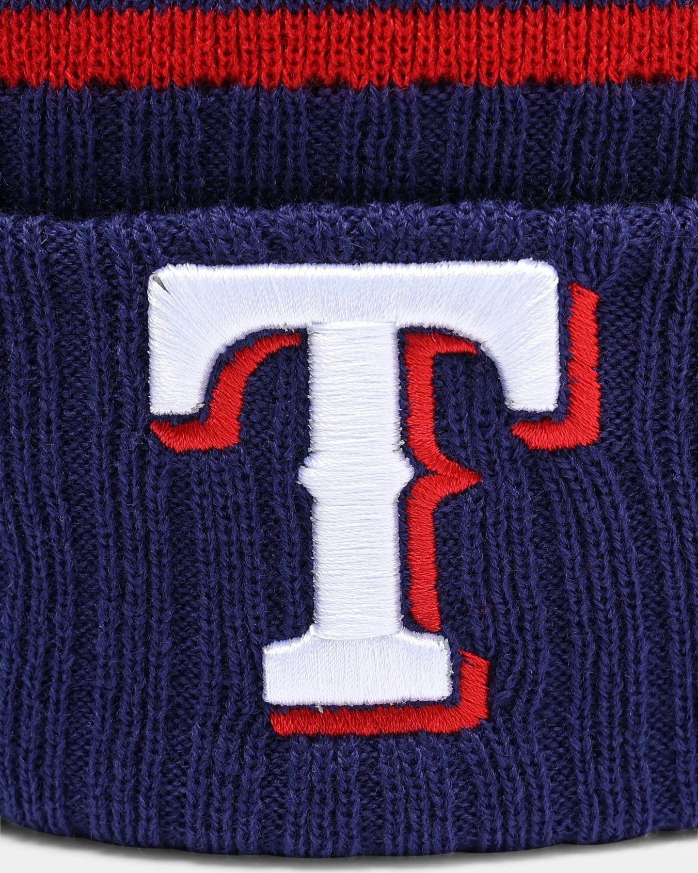 New Era Texas Rangers Team Stripe Script Pom Beanie Team