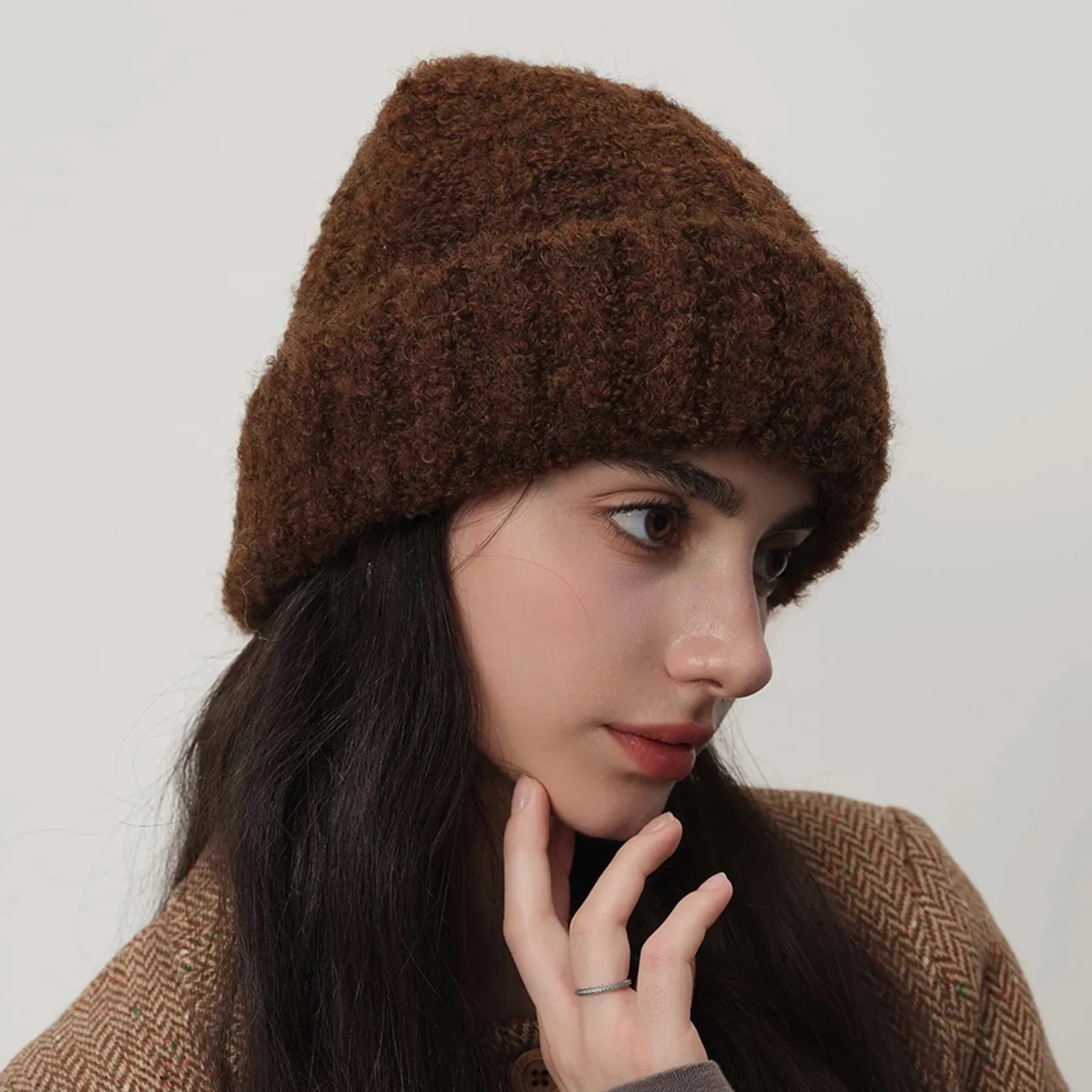 Retro Warm Thick Wool Blend Knitted Women Winter Minimalist Hat