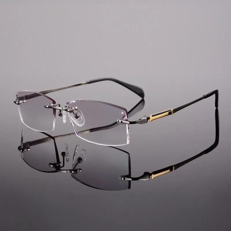 Reven Jate Men's Rimless Square Titanium Eyeglasses 9001