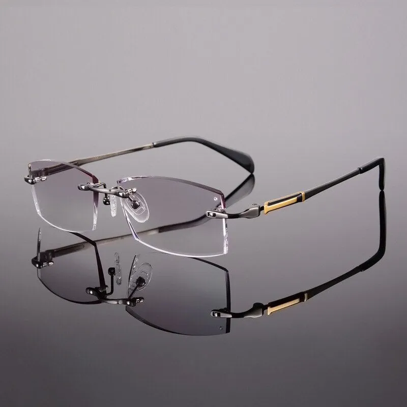 Reven Jate Men's Rimless Square Titanium Eyeglasses 9001