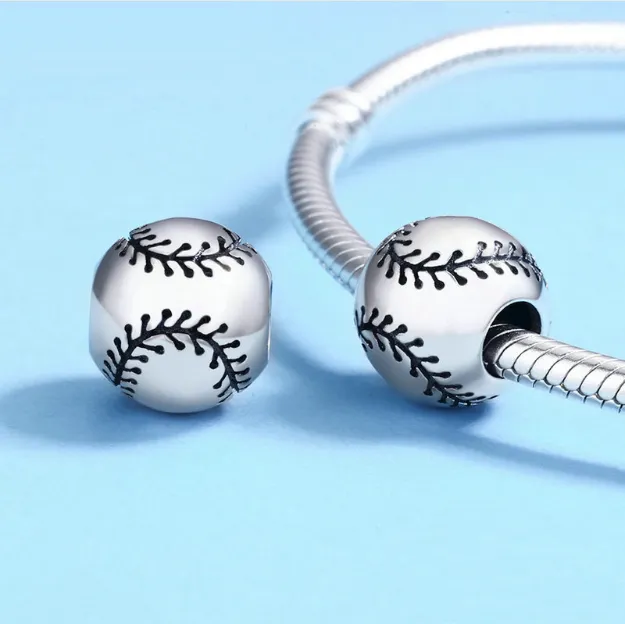 Shiny Baseball Bead Charm 925 Sterling Silver