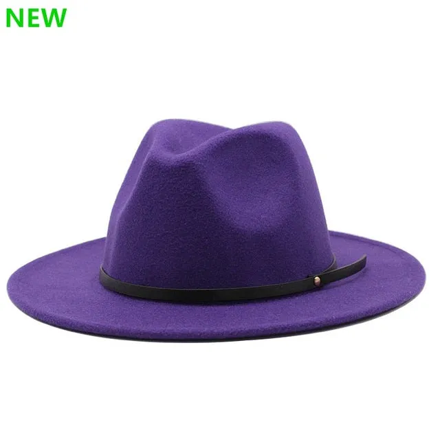 Simple Women Men Wool Vintage Gangster Trilby Felt Fedora Hat With Wide Brim Gentleman Elegant Lady Winter Autumn Jazz Caps