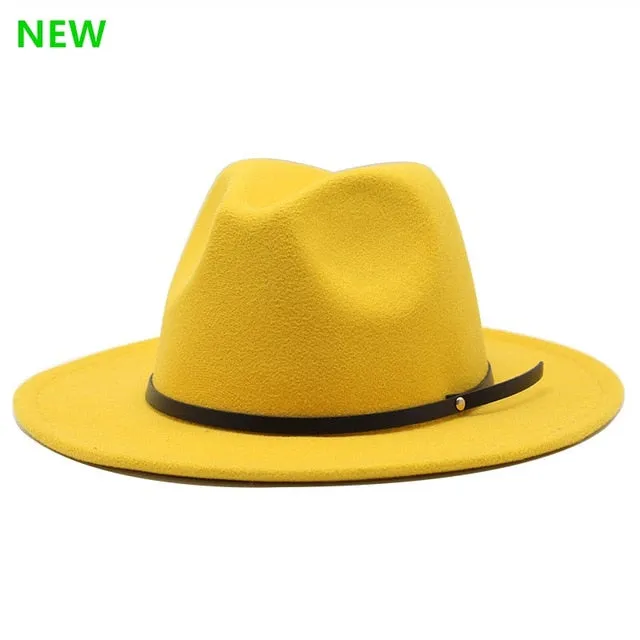 Simple Women Men Wool Vintage Gangster Trilby Felt Fedora Hat With Wide Brim Gentleman Elegant Lady Winter Autumn Jazz Caps