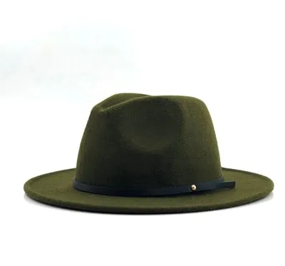 Simple Women Men Wool Vintage Gangster Trilby Felt Fedora Hat With Wide Brim Gentleman Elegant Lady Winter Autumn Jazz Caps