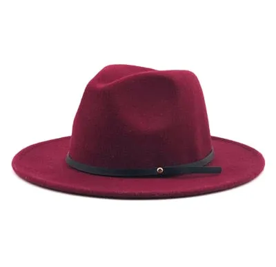 Simple Women Men Wool Vintage Gangster Trilby Felt Fedora Hat With Wide Brim Gentleman Elegant Lady Winter Autumn Jazz Caps