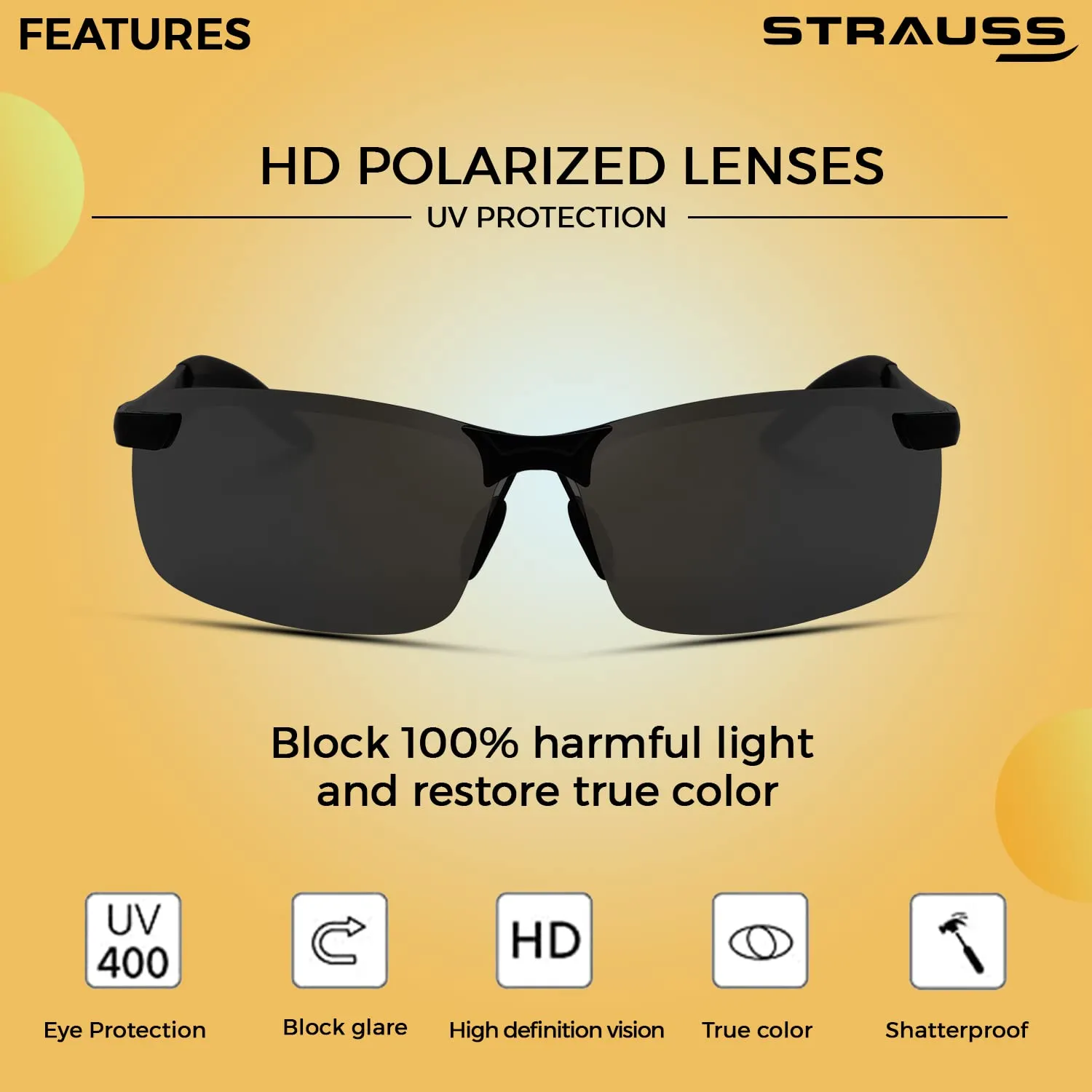 STRAUSS UV 400 Sunglasses, (Black)