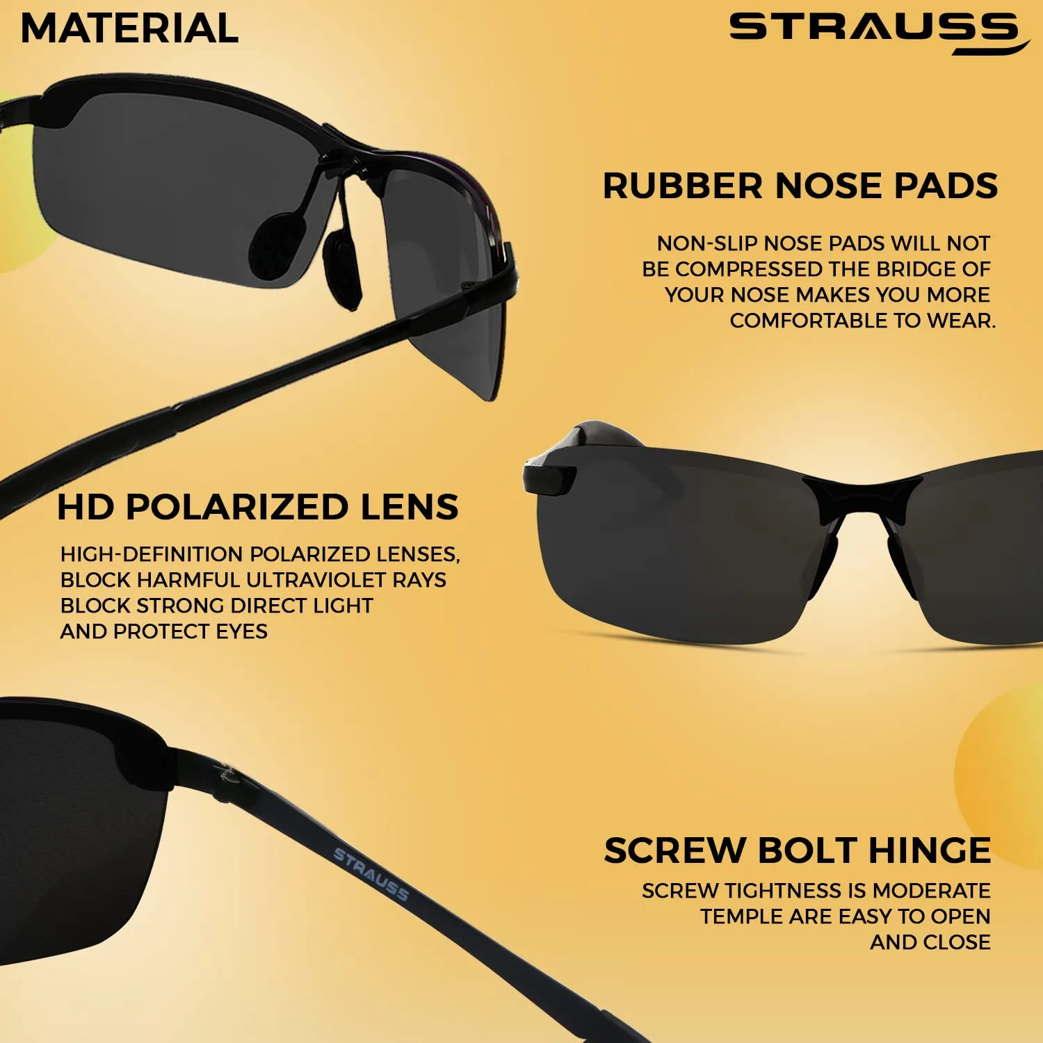 STRAUSS UV 400 Sunglasses, (Black)