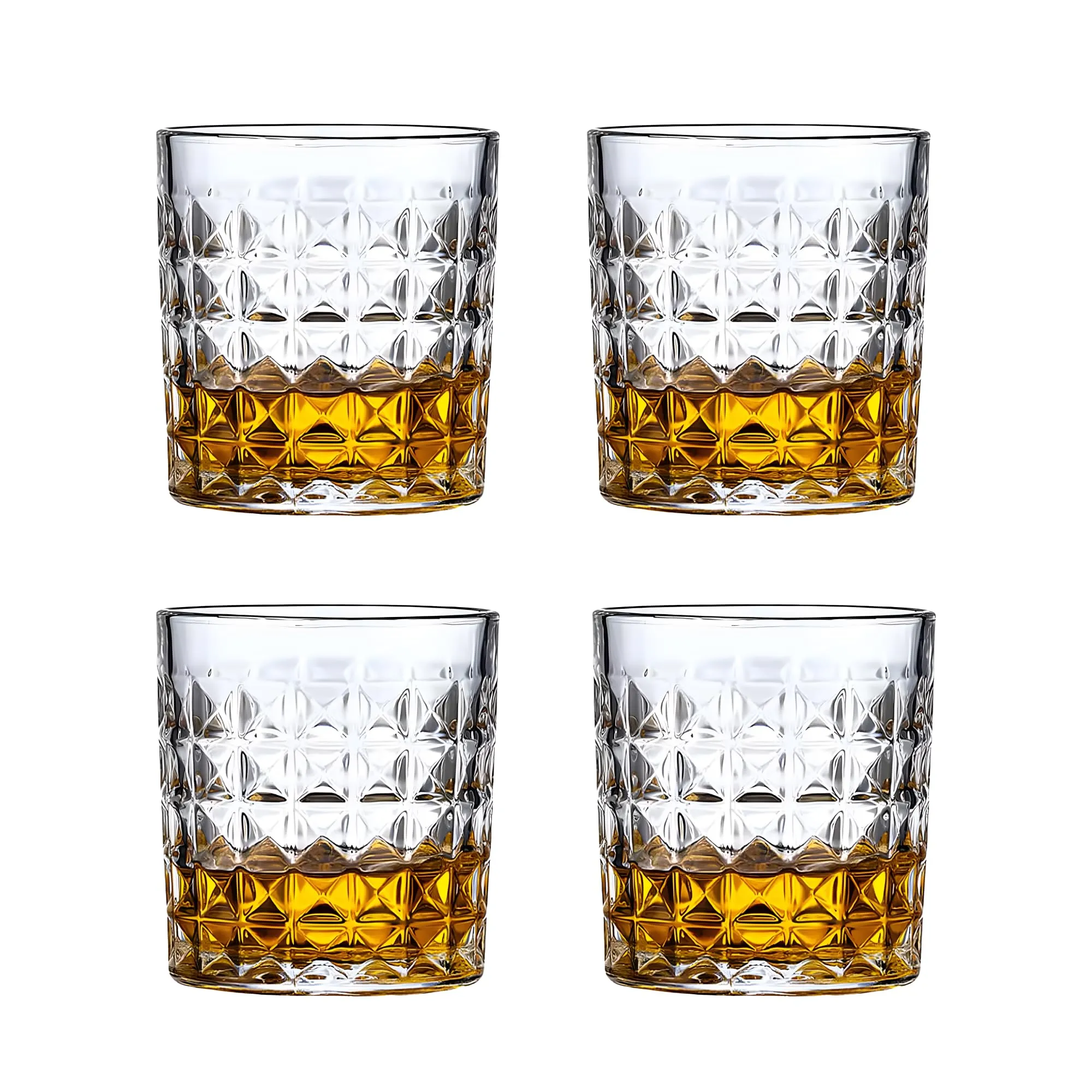 The Better Home Zest Whiskey Glasses Set of 4 (270ml Each) | Lead Free Whiskey Glass | Crystal Glass for Bar Home | Glass for Drinks | Cocktail Glasses | Highball Glass | Heavy Bottom Drinking Glass