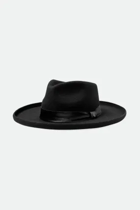 Victoria Felt Fedora - Black/Black Satin