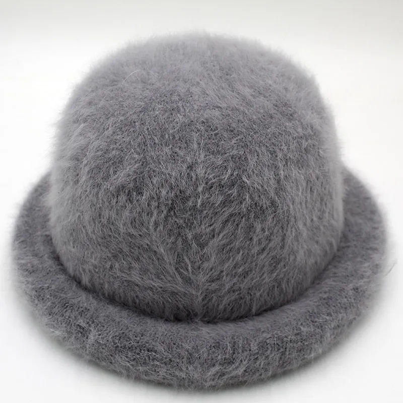 Wool Elegant Women Hat Dome Short Brim Hats Female British Retro Autumn Winter Basin Cap Faux velvet Hat RC2070