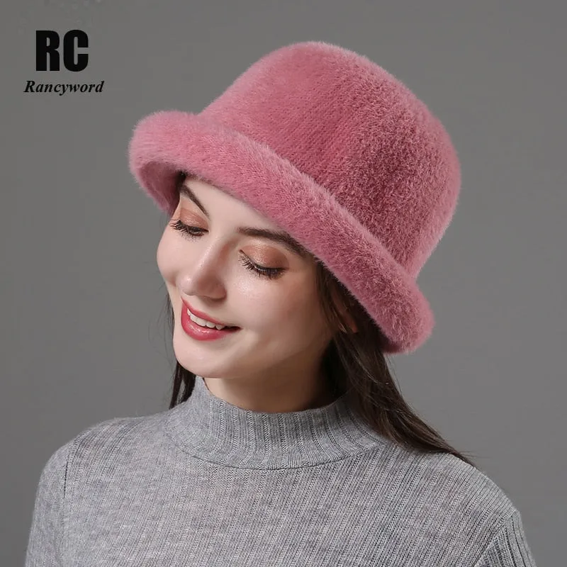 Wool Elegant Women Hat Dome Short Brim Hats Female British Retro Autumn Winter Basin Cap Faux velvet Hat RC2070