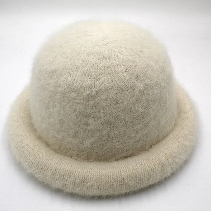 Wool Elegant Women Hat Dome Short Brim Hats Female British Retro Autumn Winter Basin Cap Faux velvet Hat RC2070